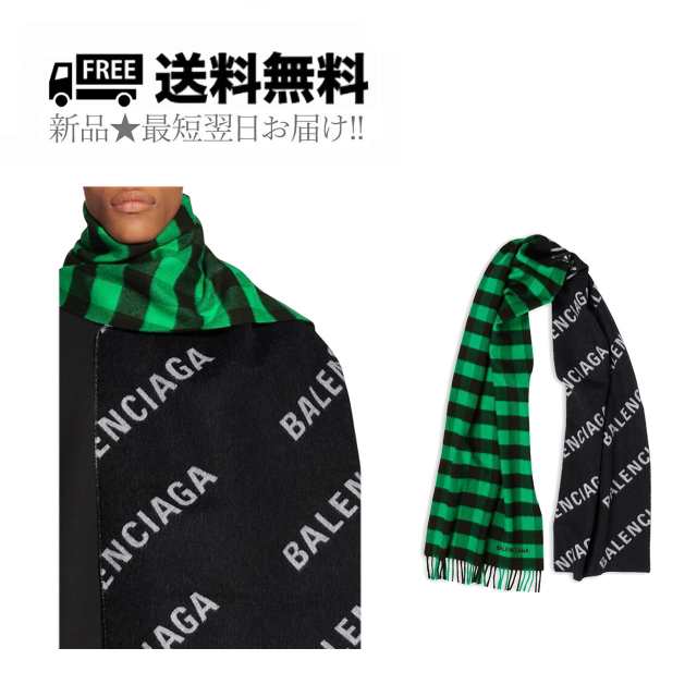 BALENCIAGA バレンシアガ マフラー スカーフ チェック バイカラー フリンジ ロゴ イタリア製 新品 ☆ 1066 BLACK ×  GREEN K303..の通販はau PAY マーケット - シートラスト | au PAY マーケット－通販サイト